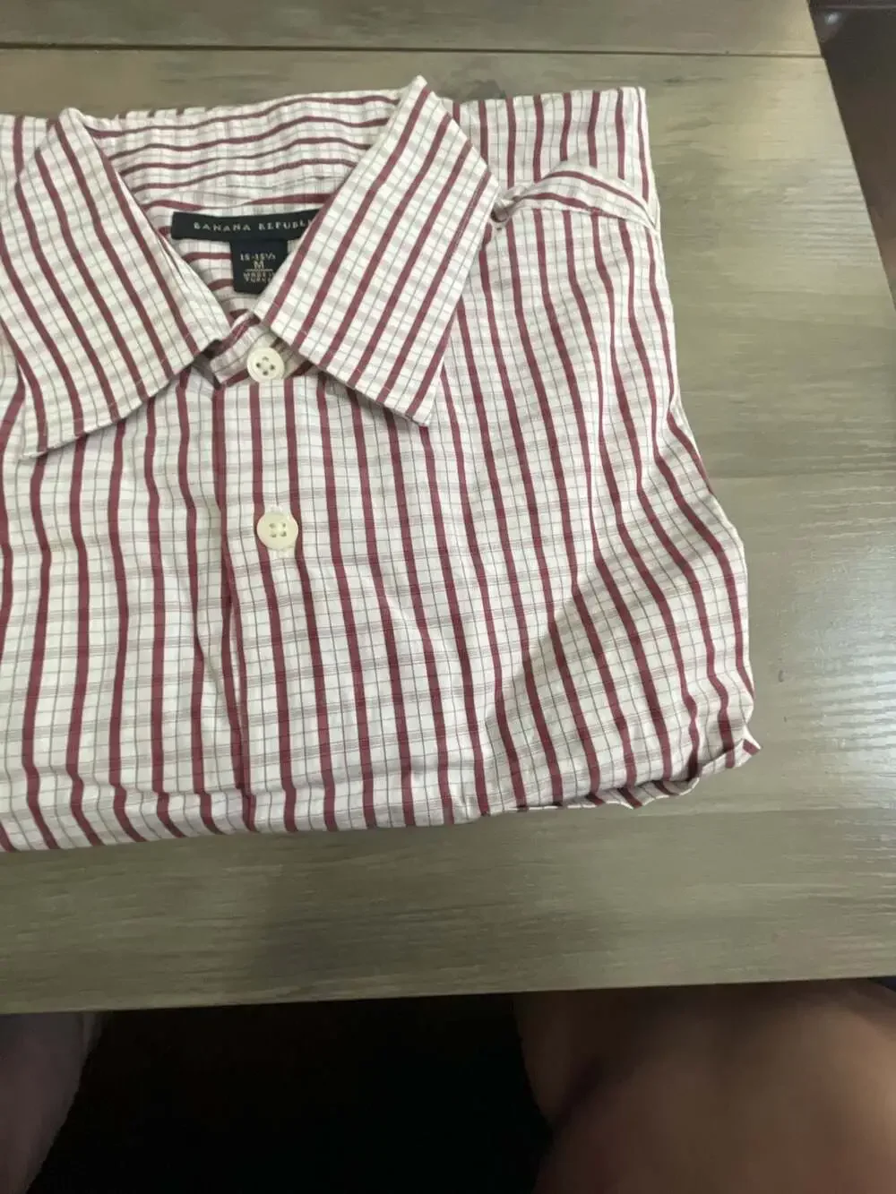 #A204 Banana Republic Burgundy White Striped Button Down Dress Shirt 15-15.5 M